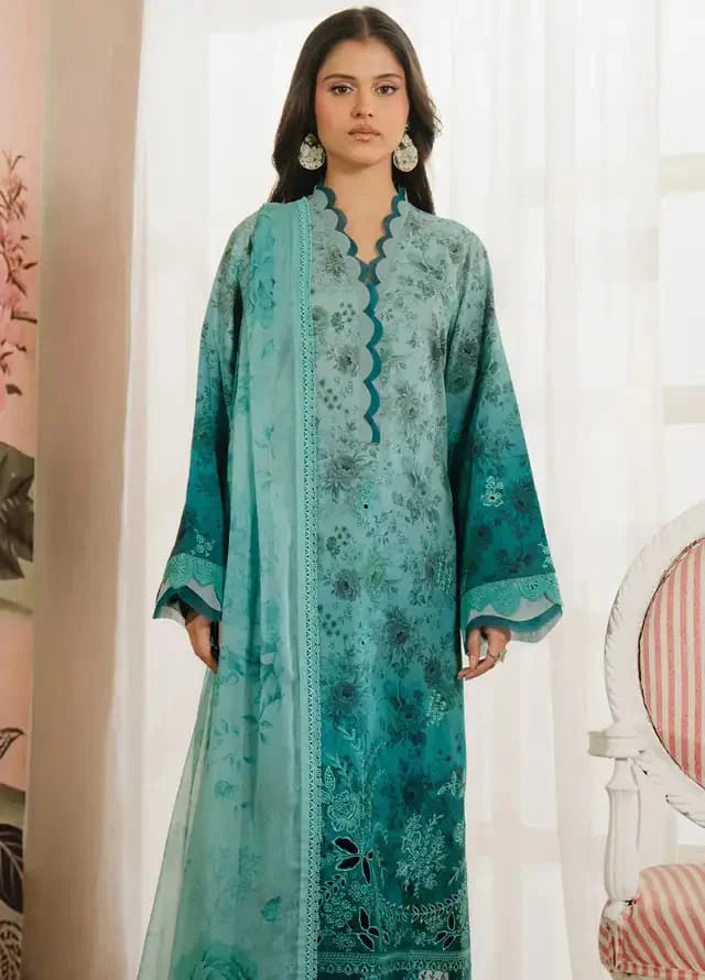 Pure Lawn Aqua Green Embroidered Dress - LL238
