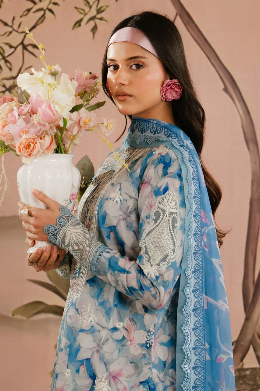 Pure Lawn Sky Blue Embroidered Dress - LL239