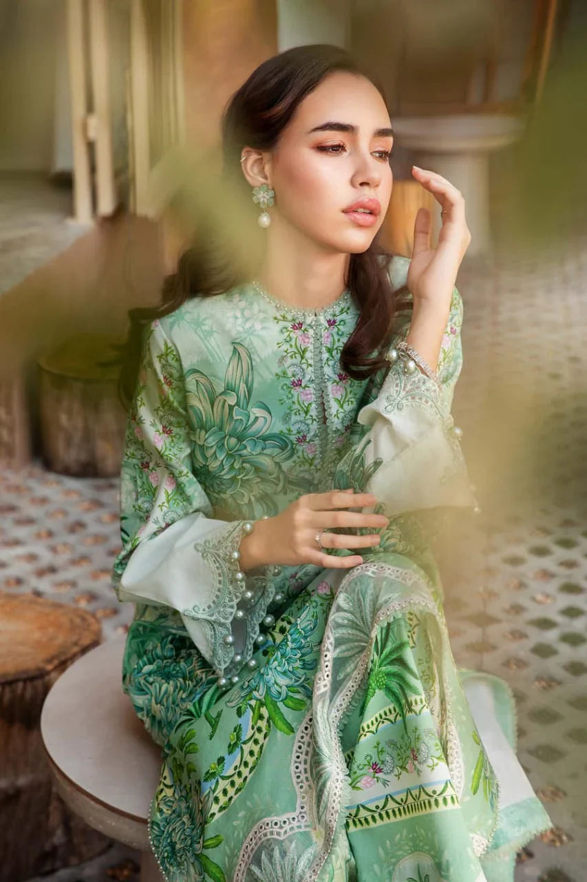 Pure Lawn Green Embroidered Dress - LL252