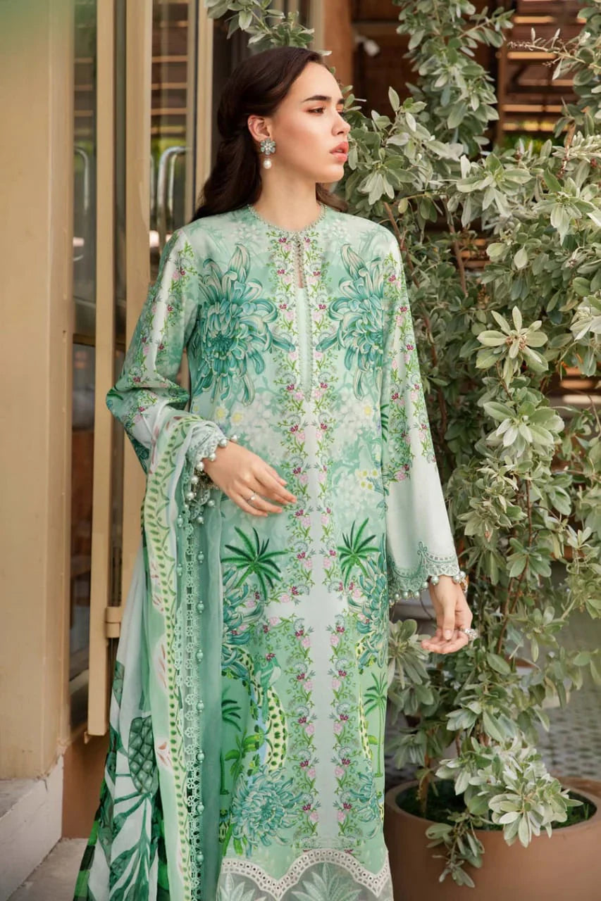Pure Lawn Green Embroidered Dress - LL252