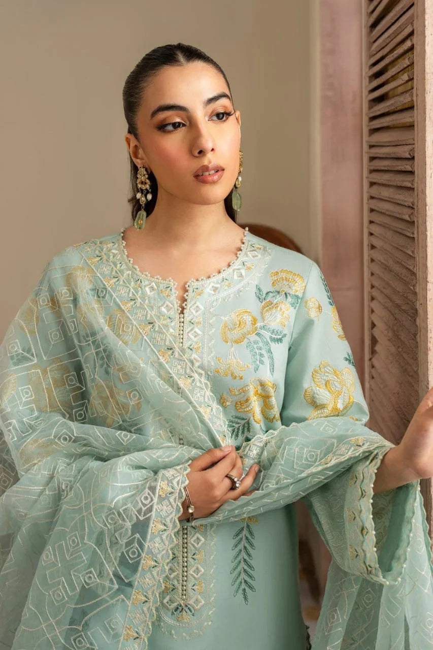 Pure Lawn Pista Green Embroidered Dress - LL258