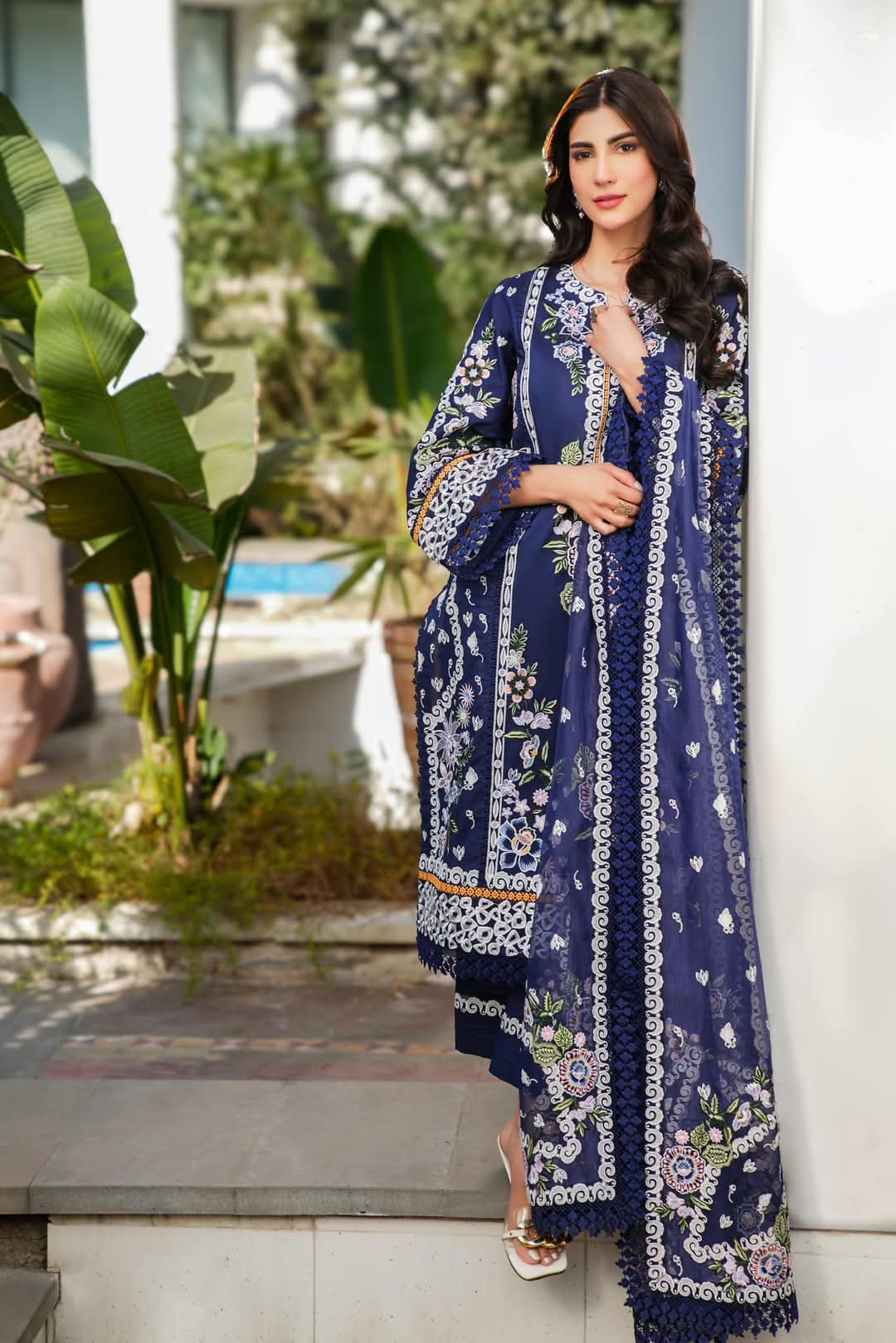 Pure Lawn Blue Embroidered Dress - LL246