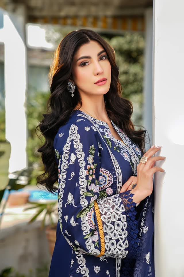 Pure Lawn Blue Embroidered Dress - LL246