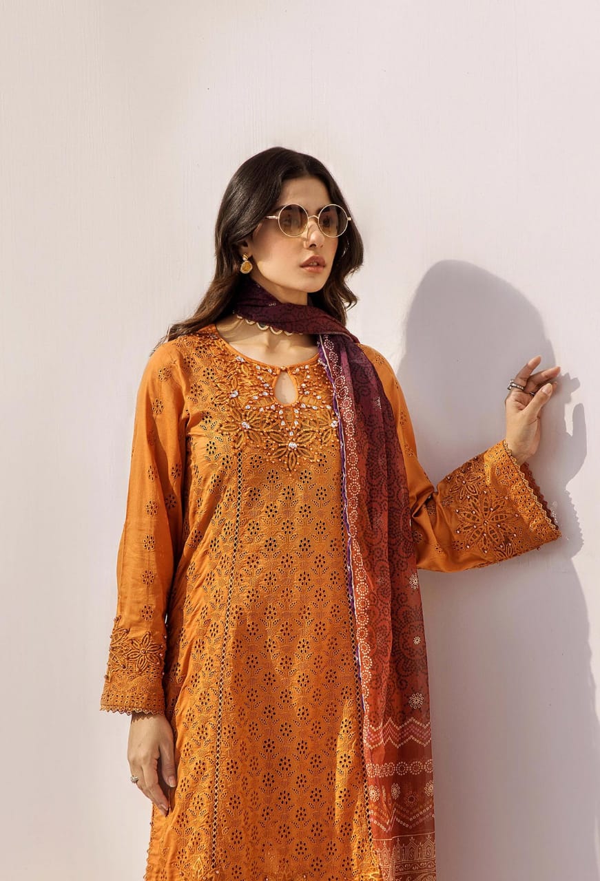 Pure Lawn Rust Embroidered Dress - LL245
