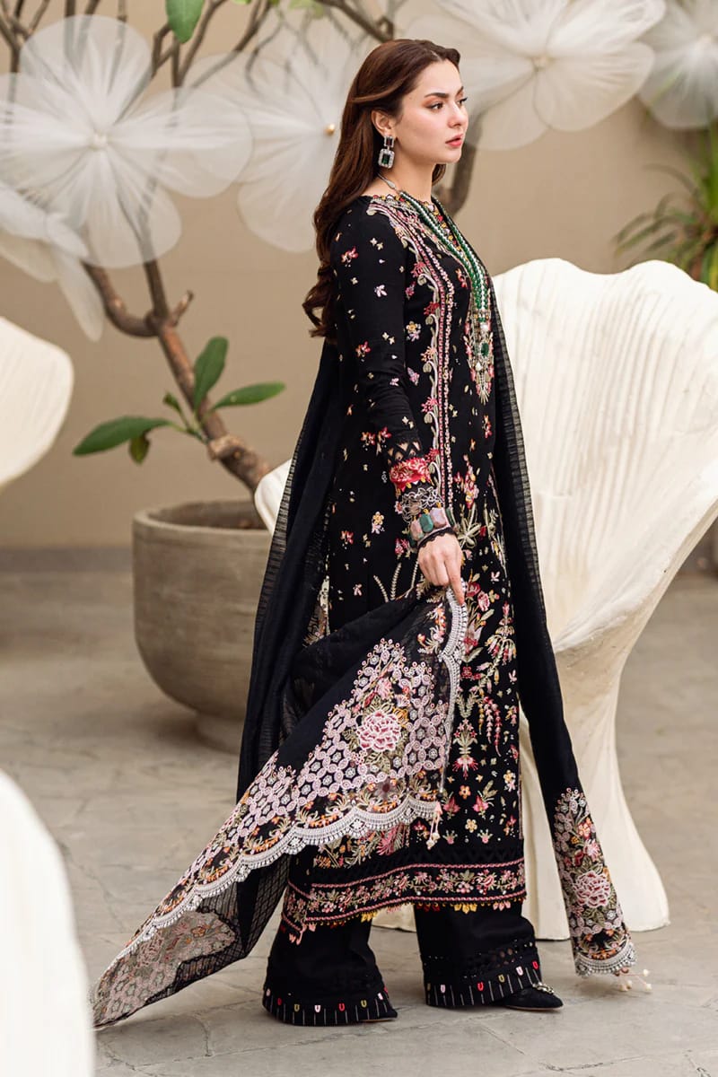 Pure Lawn Black Embroidered Dress - LL242
