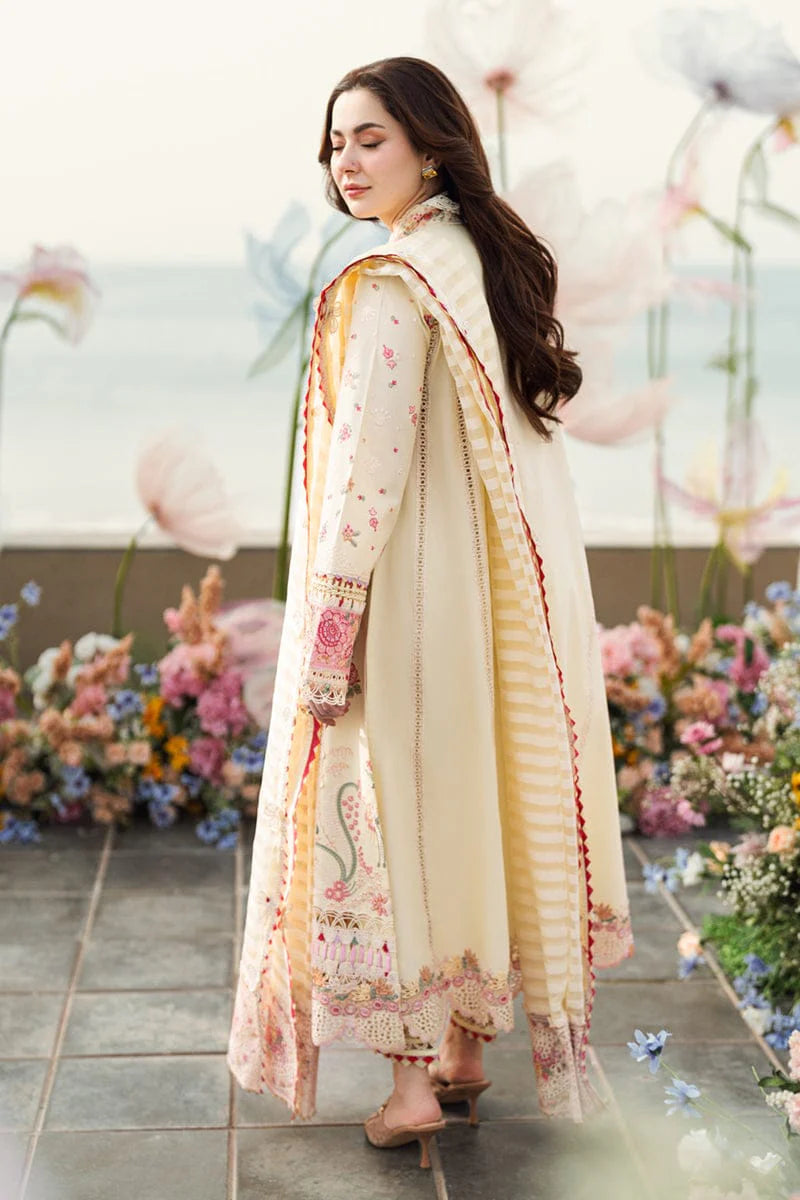 Pure Lawn Cream Embroidered Dress - LL240