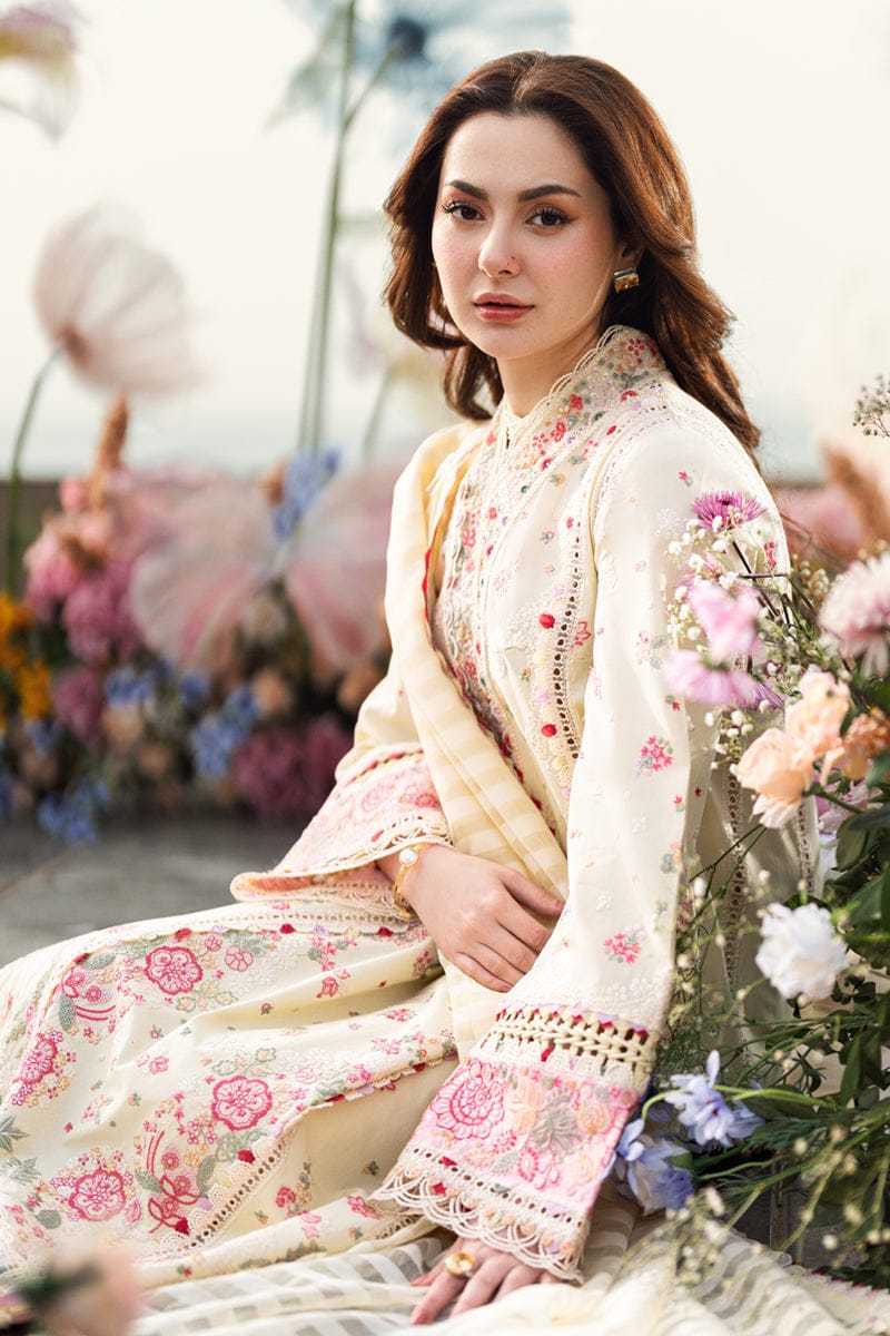 Pure Lawn Cream Embroidered Dress - LL240