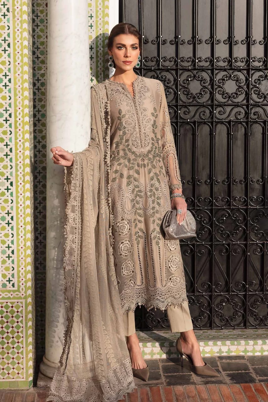 Pure Lawn Skin Brown Embroidered Dress - LL235