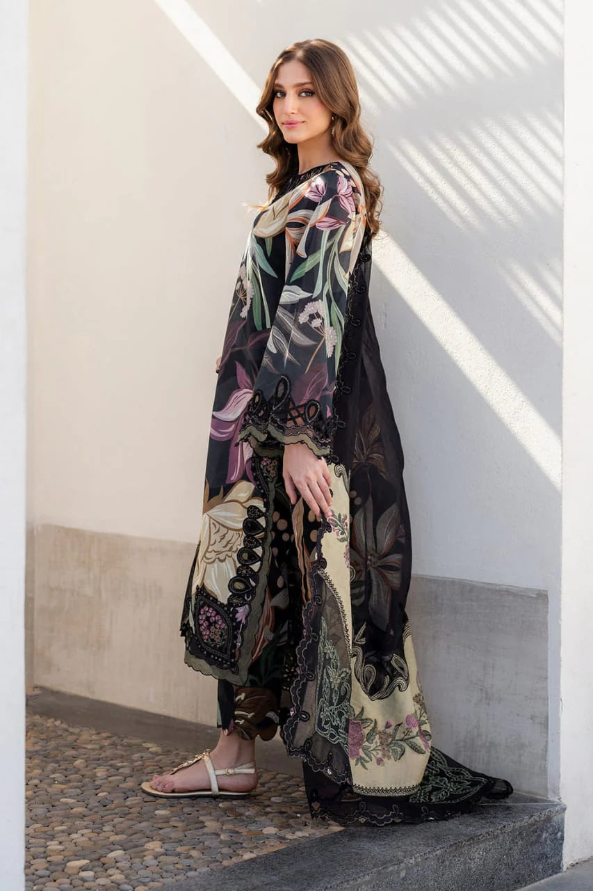 Pure Lawn Black Multi Embroidered Dress - LL233