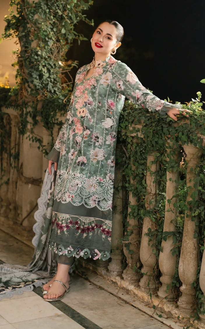 Pure Lawn Pista Green Embroidered Dress - LL231