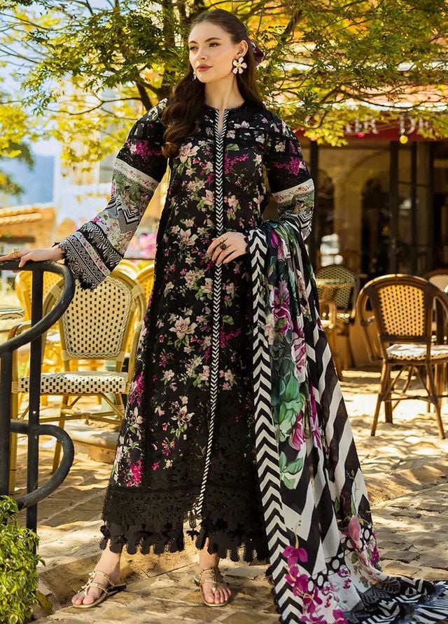 Pure Lawn Black Embroidered Dress - LL229