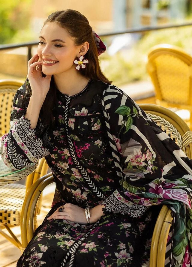 Pure Lawn Black Embroidered Dress - LL229