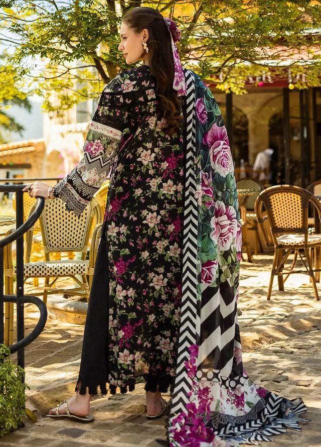 Pure Lawn Black Embroidered Dress - LL229