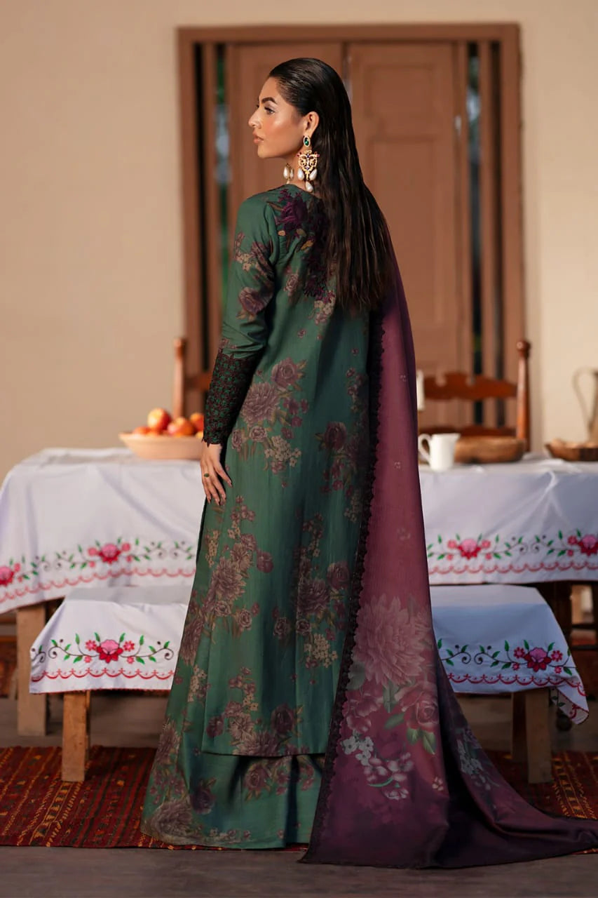 Pure Lawn Dark Green Embroidered Dress - LL228