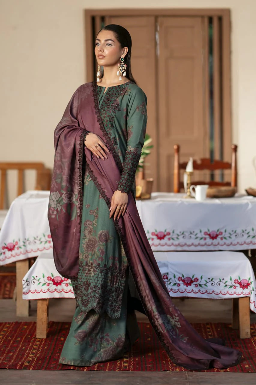 Pure Lawn Dark Green Embroidered Dress - LL228