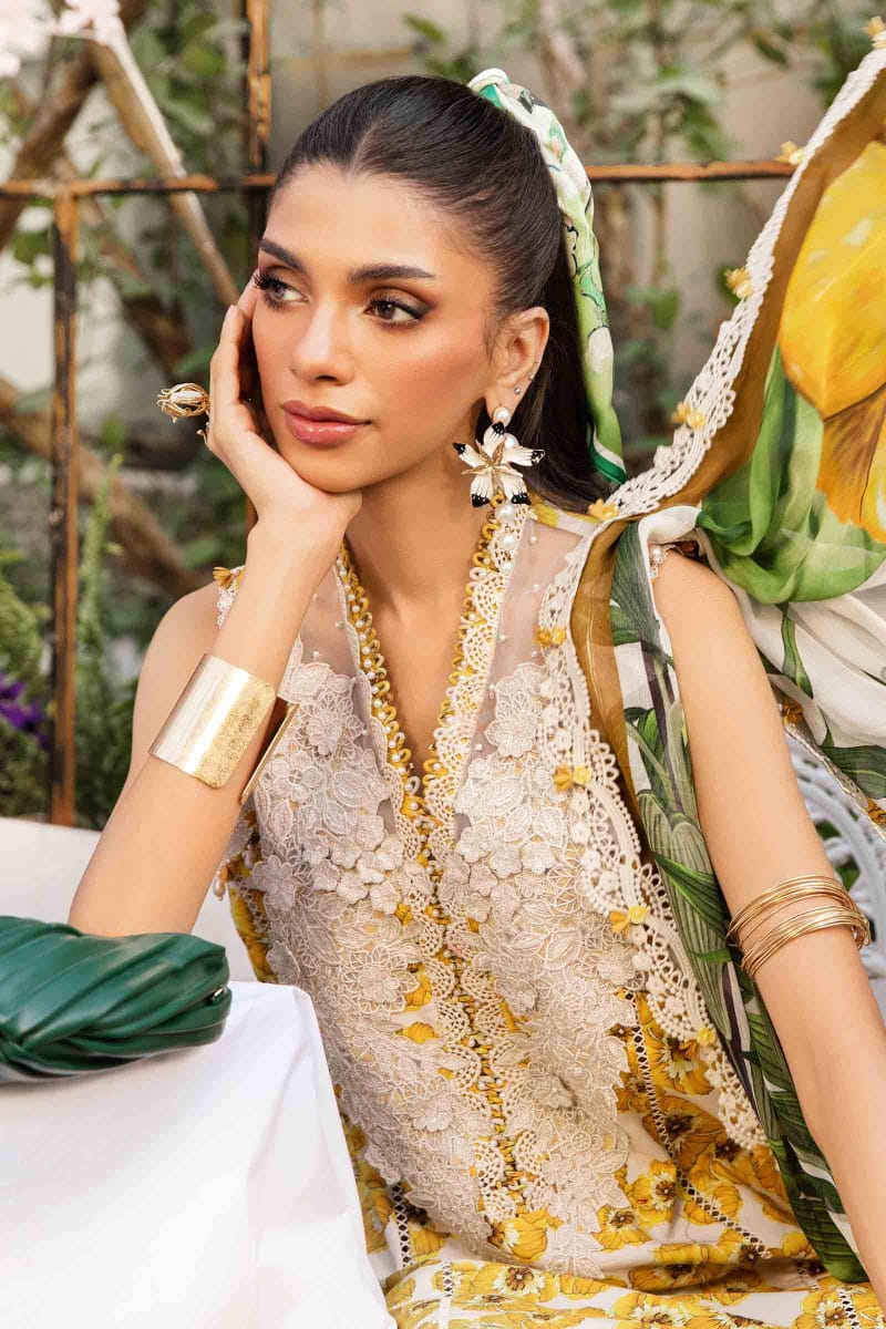Pure Lawn Yellow & White Embroidered Dress - LL226
