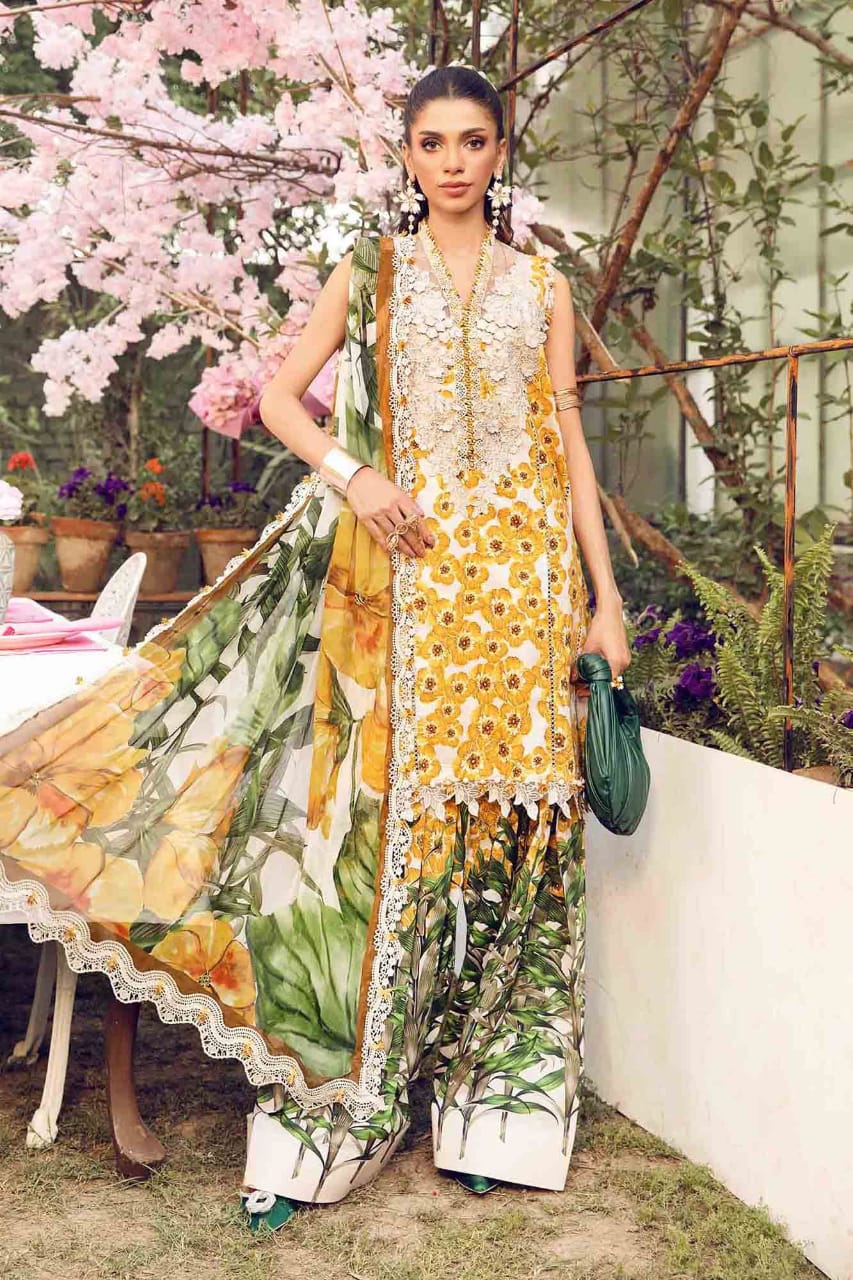 Pure Lawn Yellow & White Embroidered Dress - LL226