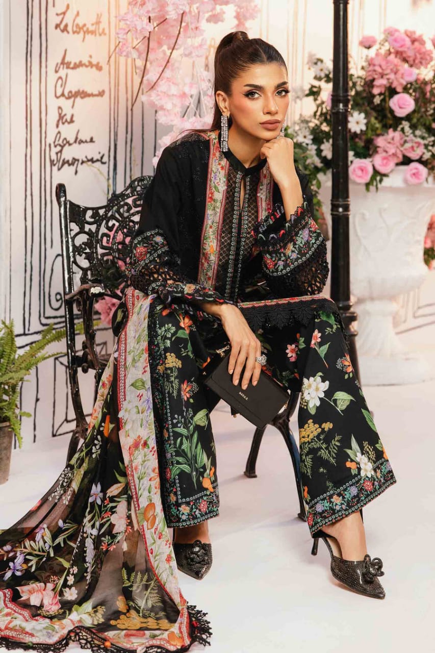 Pure Lawn Black Embroidered Dress : LL283