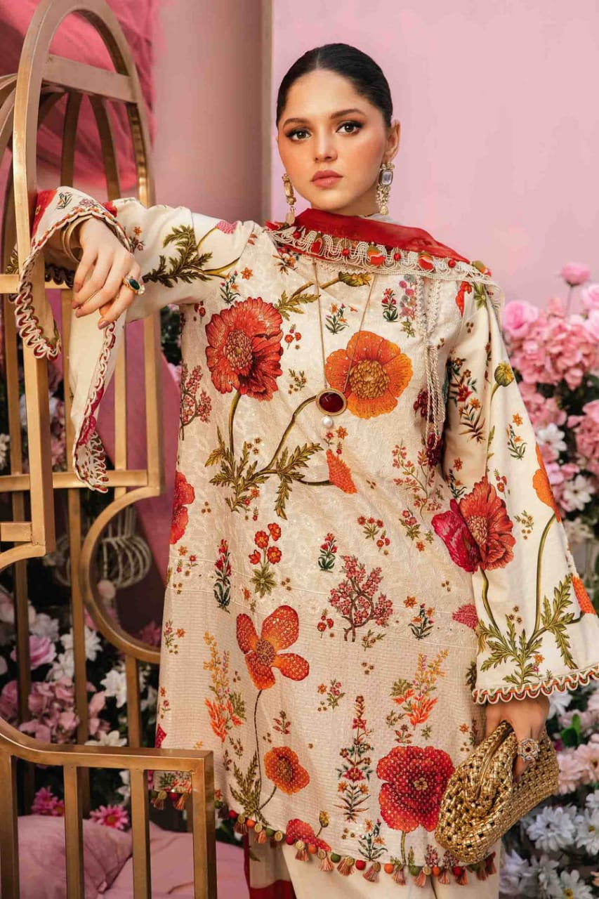 Pure Lawn Beige Embroidered Dress : LL285