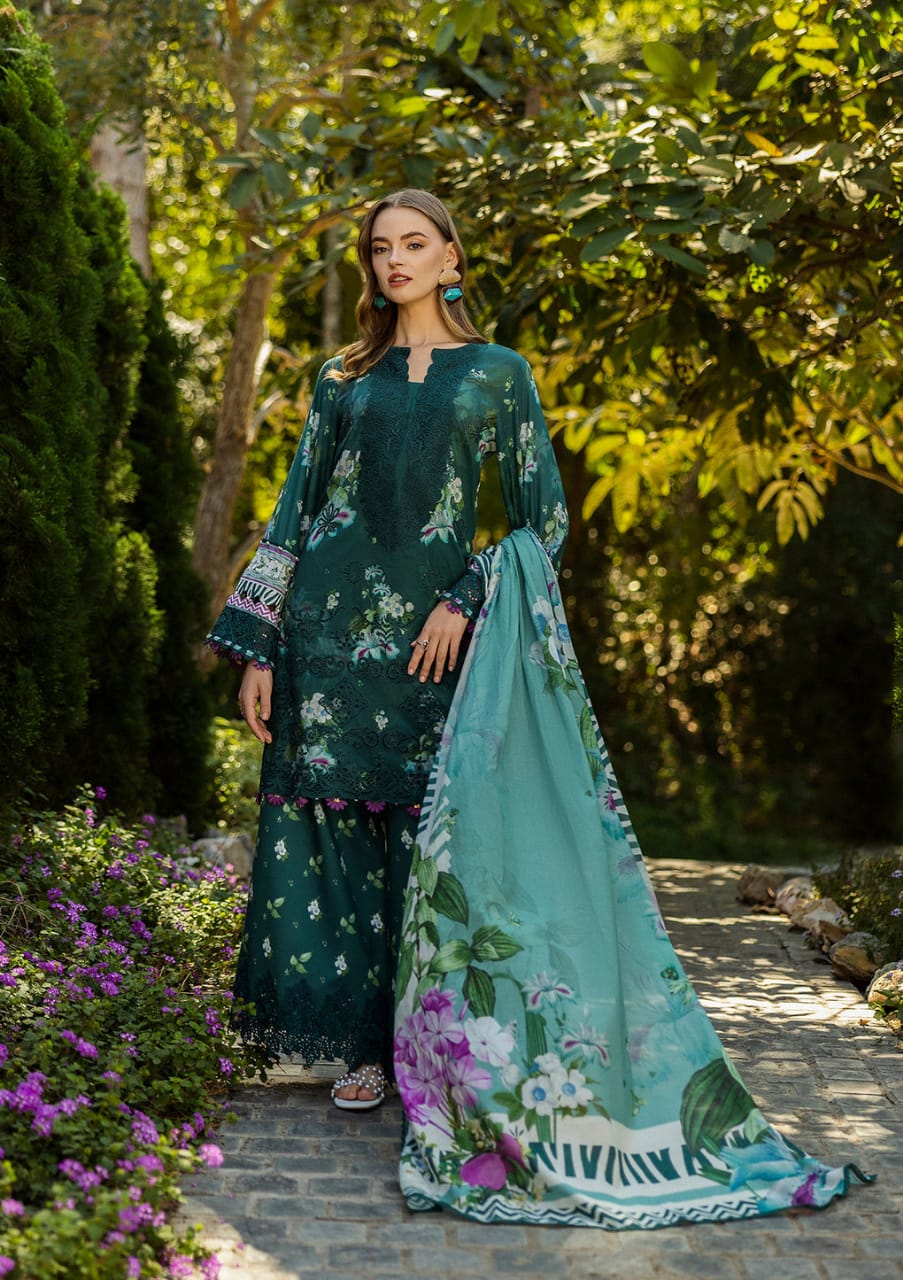 Pure Lawn Sea Green Embroidered Dress : LL286