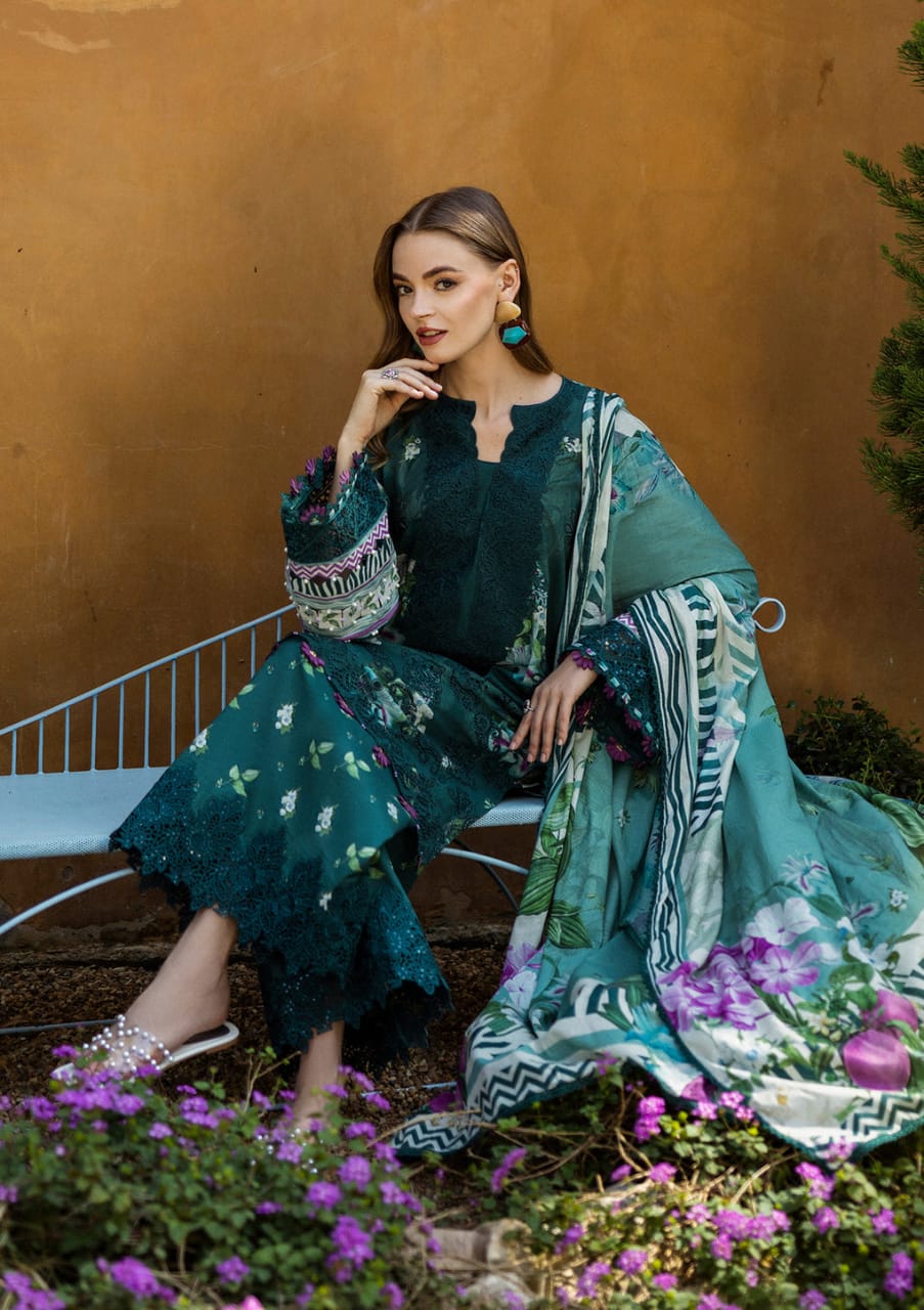 Pure Lawn Sea Green Embroidered Dress : LL286