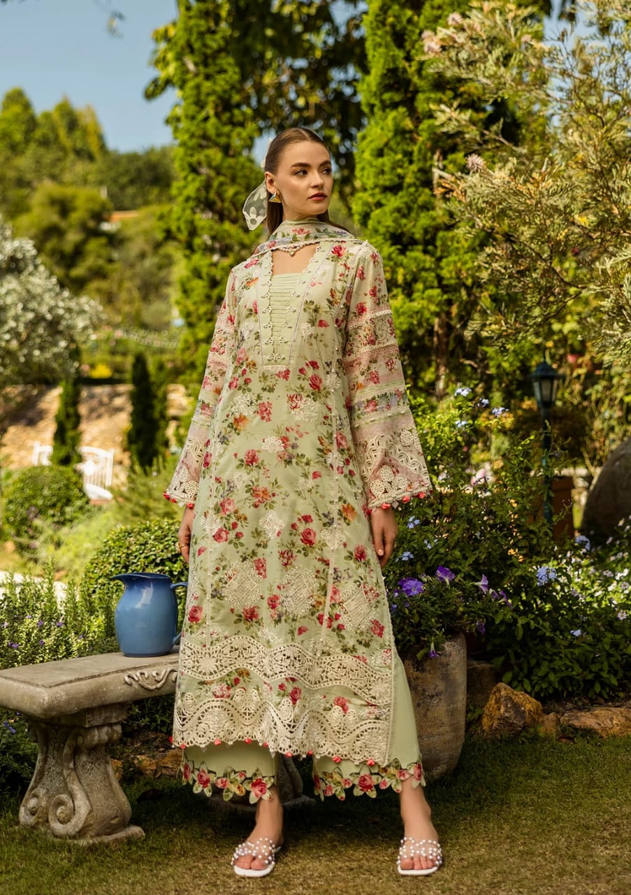 Pure Lawn Pista Green Embroidered Dress : LL288