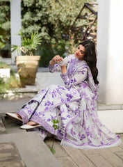 Pure Lawn White & Purple Lawn Embroidered Dress - LL303