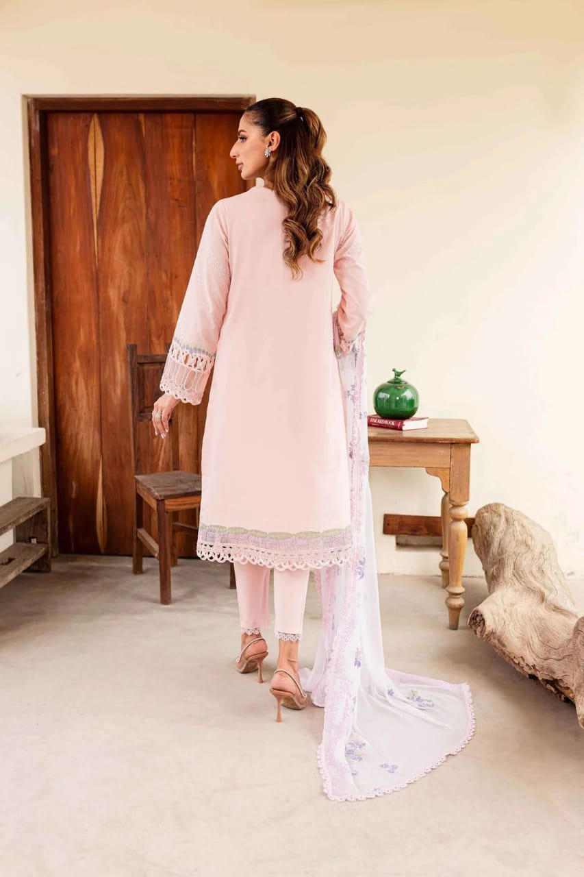 Pure Lawn Peach Pink Embroidered Dress : LL293
