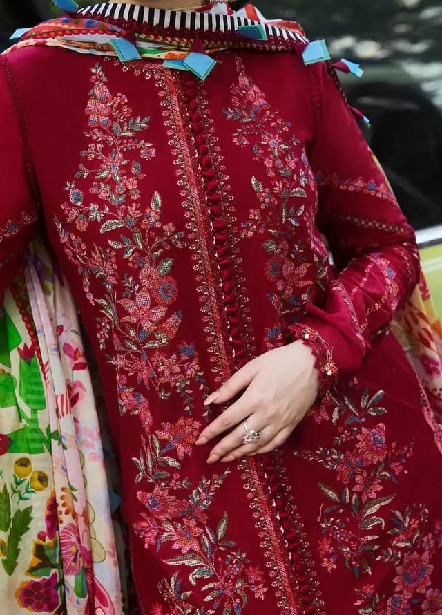 Pure Lawn Mahroon Embroidered Dress : LL289