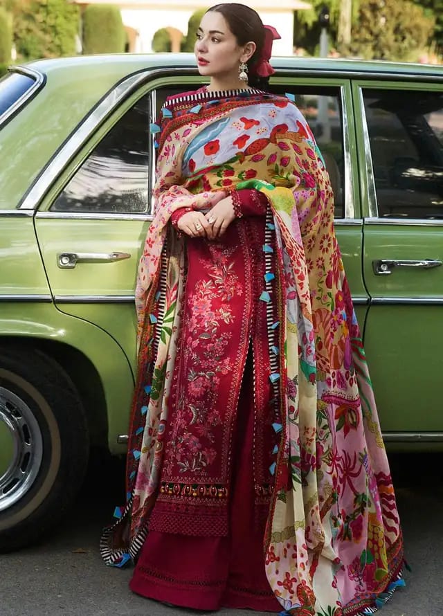 Pure Lawn Mahroon Embroidered Dress : LL289