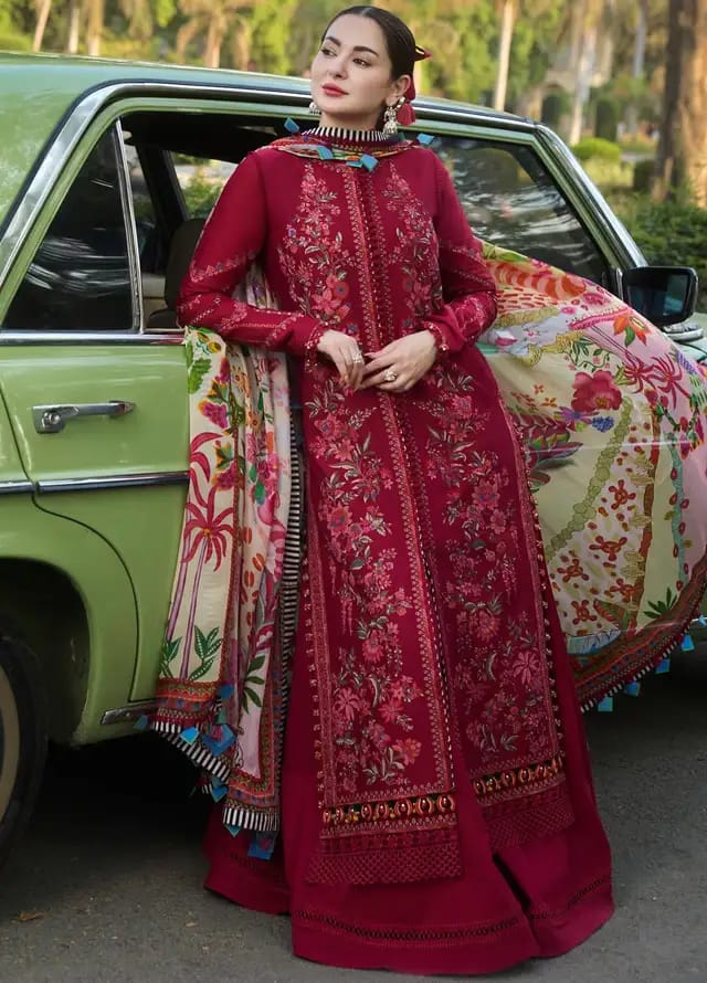 Pure Lawn Mahroon Embroidered Dress : LL289