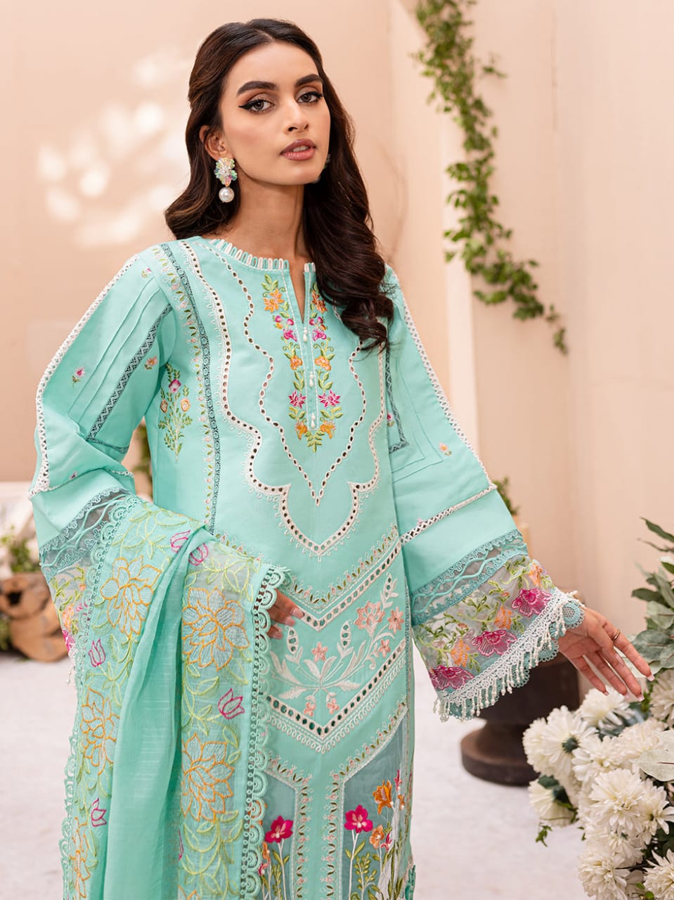 Pure Lawn Aqua Green Embroidered Dress : LL291