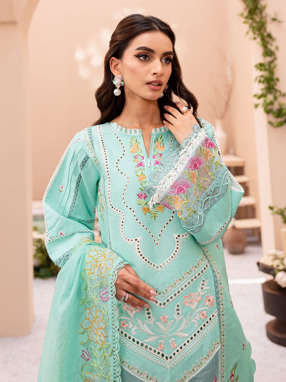 Pure Lawn Aqua Green Embroidered Dress : LL291