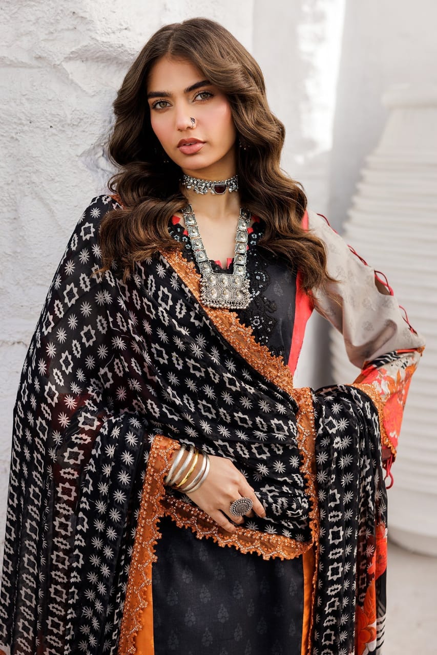 Pure Lawn Black Embroidered Dress - LL327