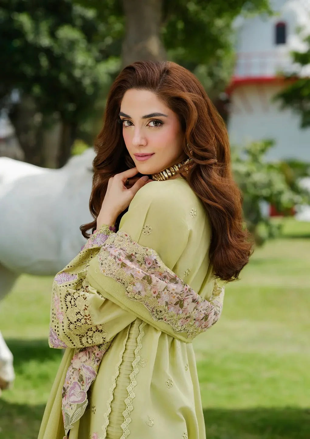 Pure Lawn Green Embroidered Eid Outfit - LL425