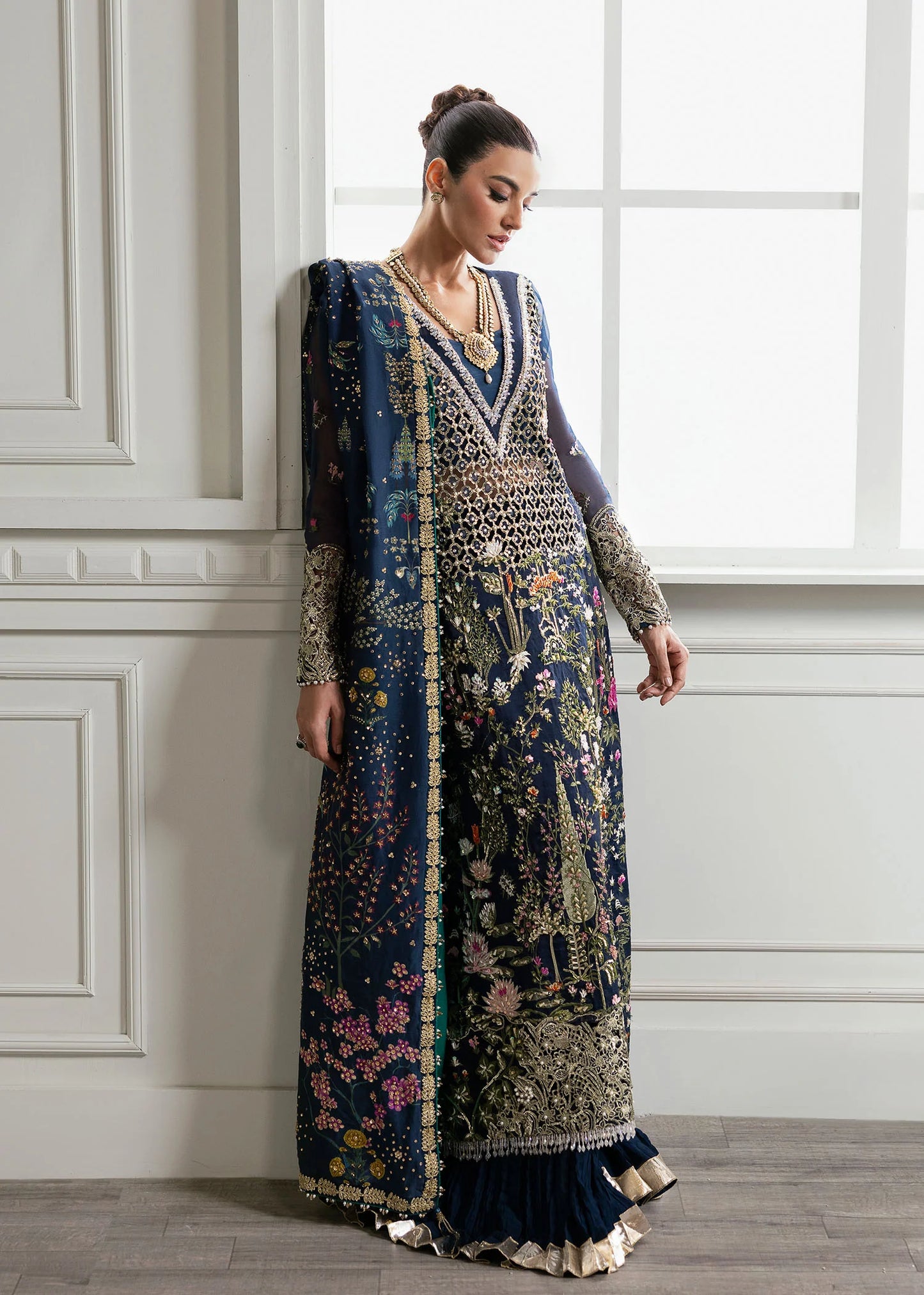 Pure Chiffon Midnight Blue Embroidered Dress : WW278