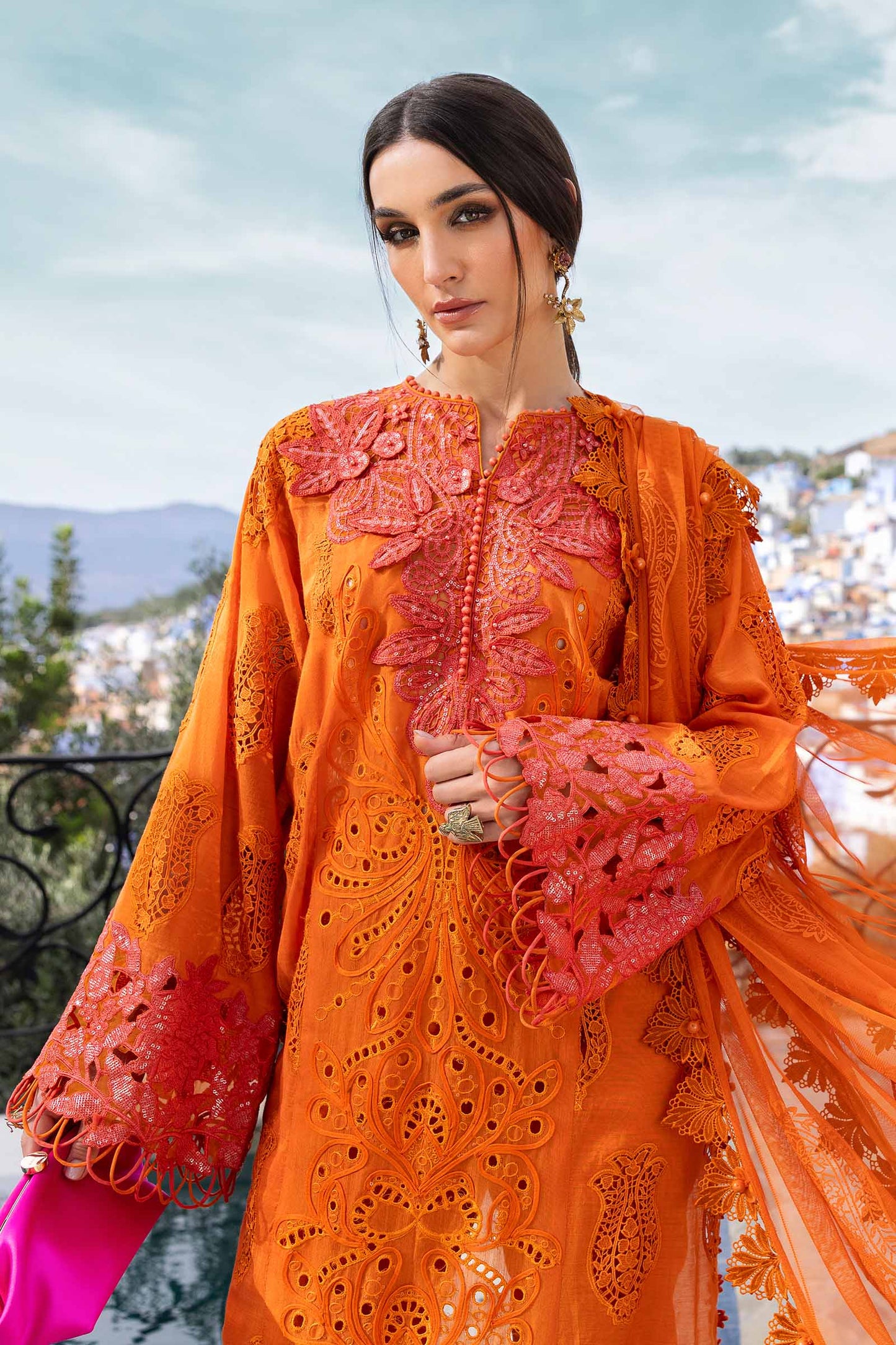 Pure Lawn Orange Chickenkari Dress - LL255