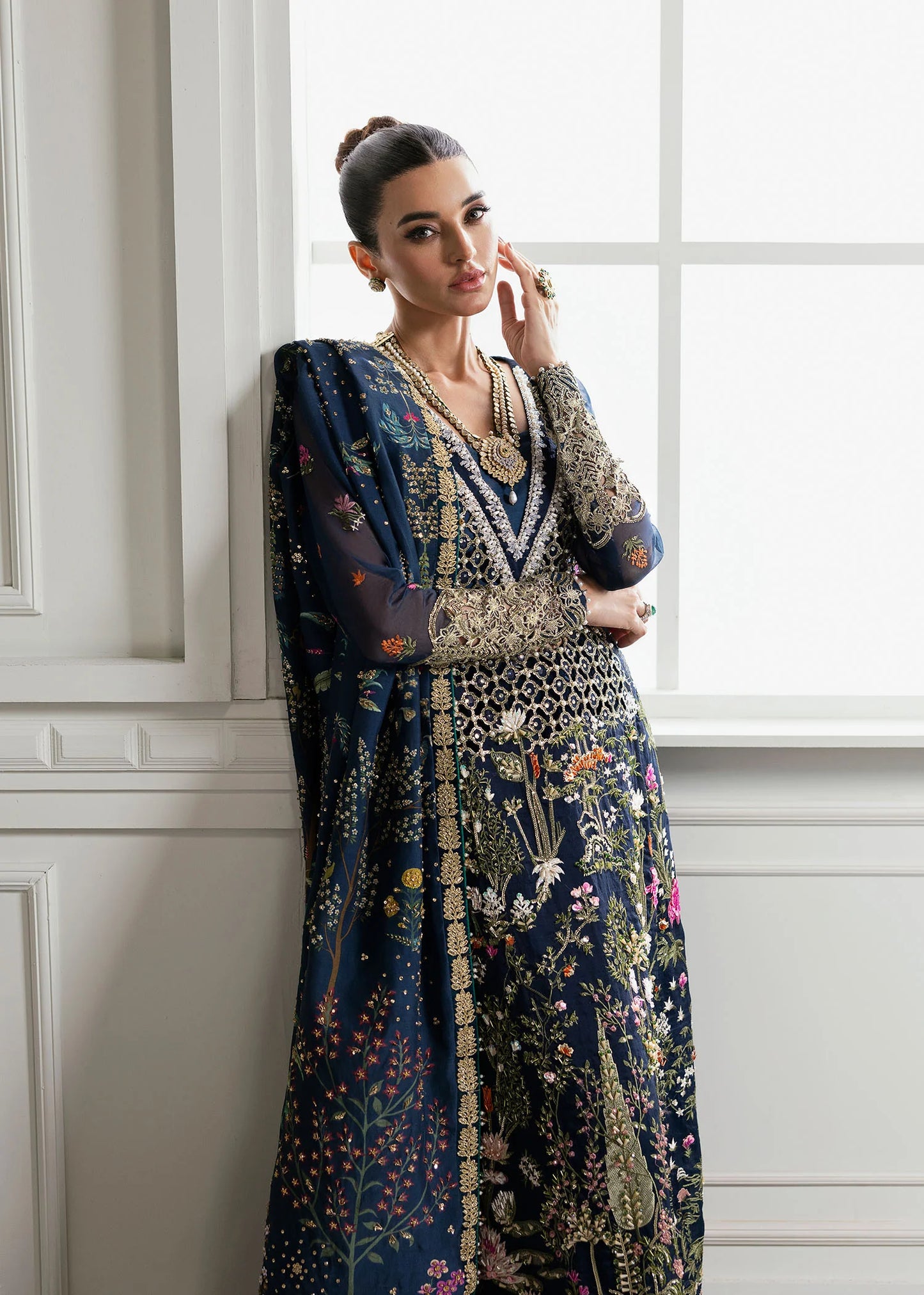 Pure Chiffon Midnight Blue Embroidered Dress : WW278