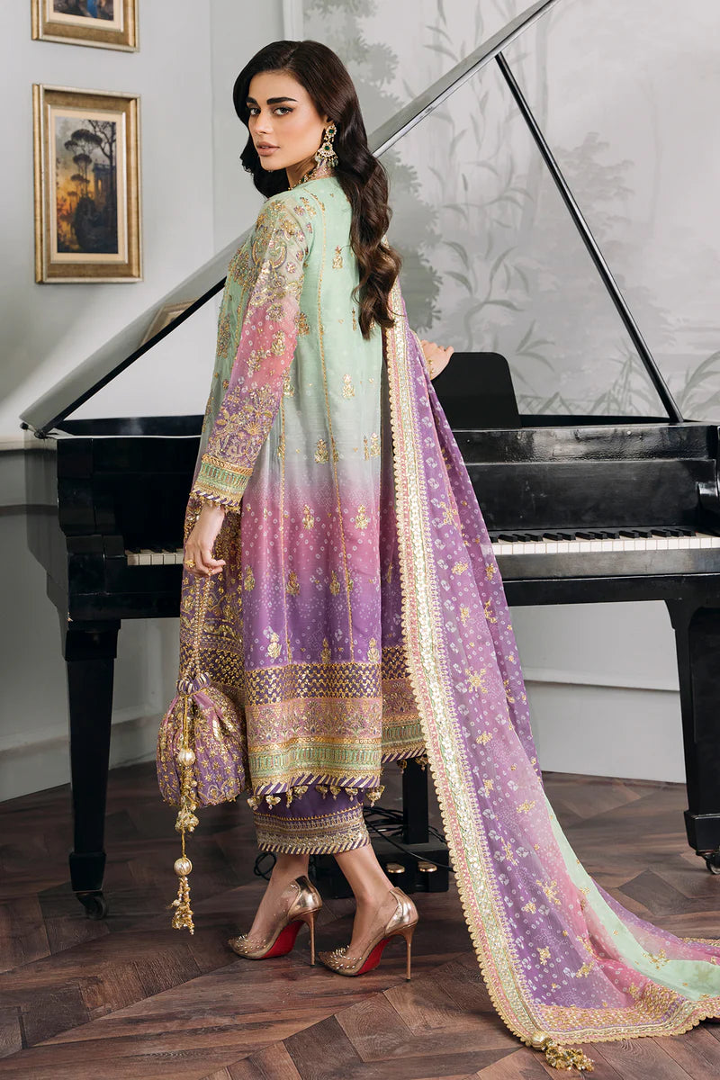 Pure Chiffon Triple Shaded Chunri Embroidered Dress - WW316