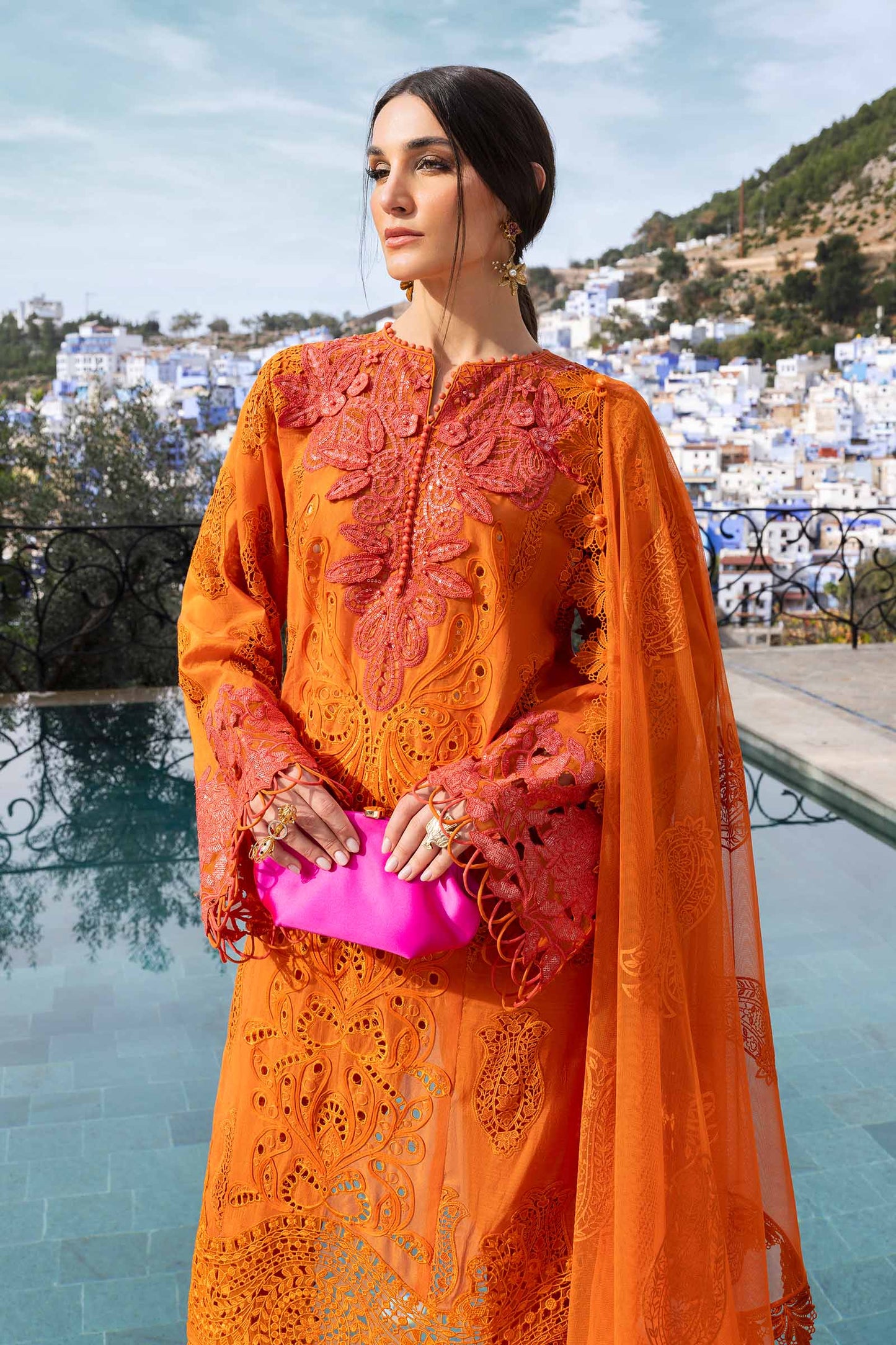Pure Lawn Orange Chickenkari Dress - LL255