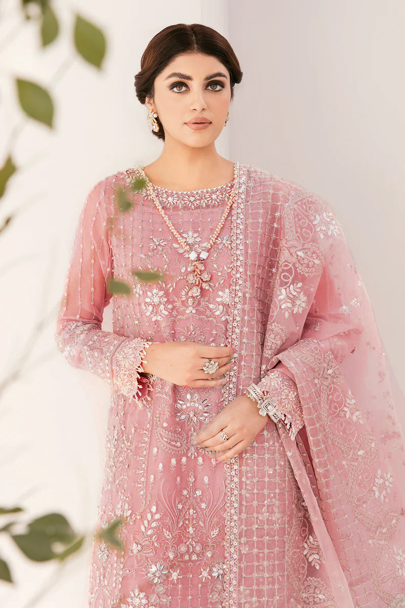 Pure Net Flamingo Pink Embroidered Dress - WW288