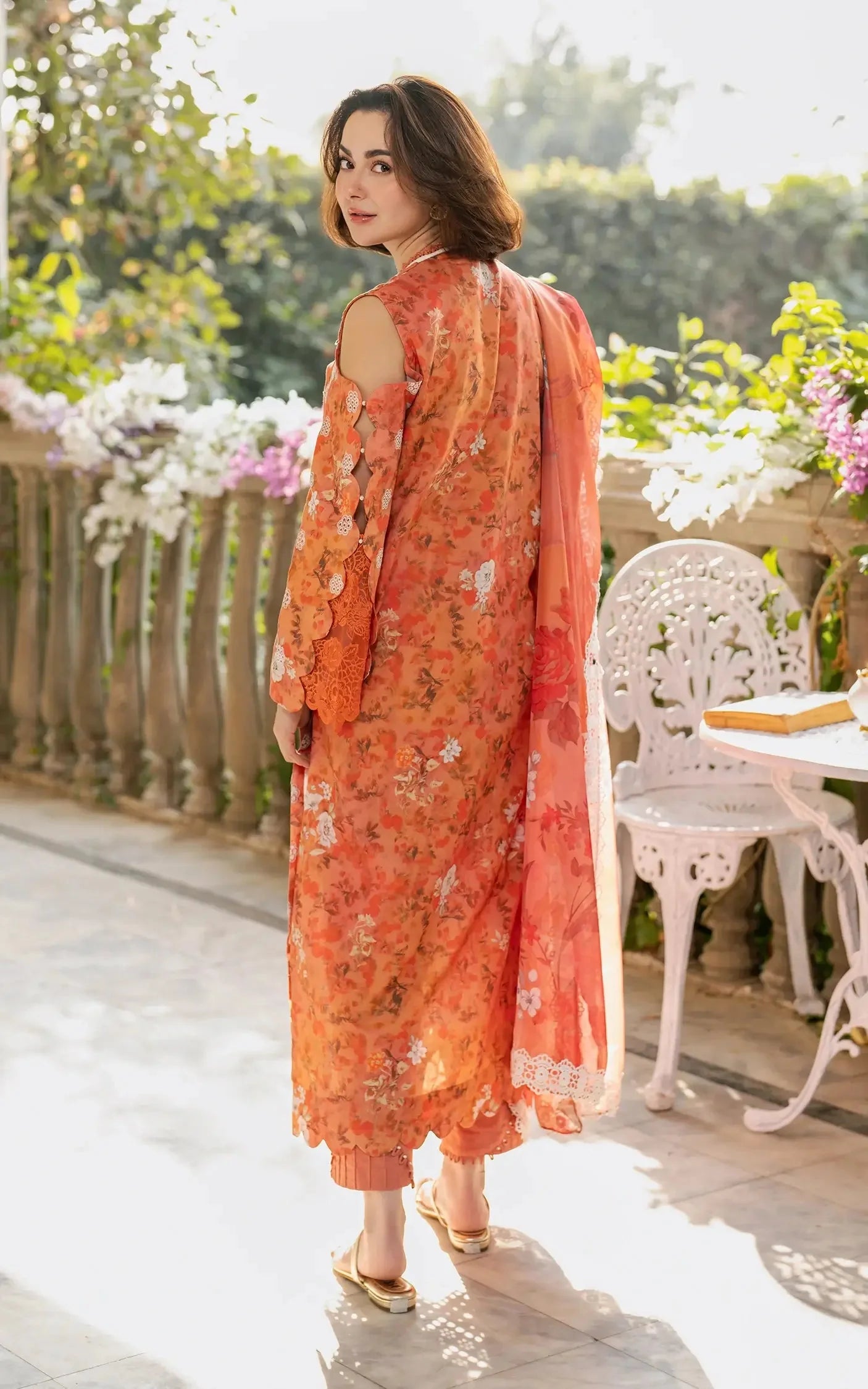 Pure Swiss Lawn Orange Chickenkari Dress - LL247