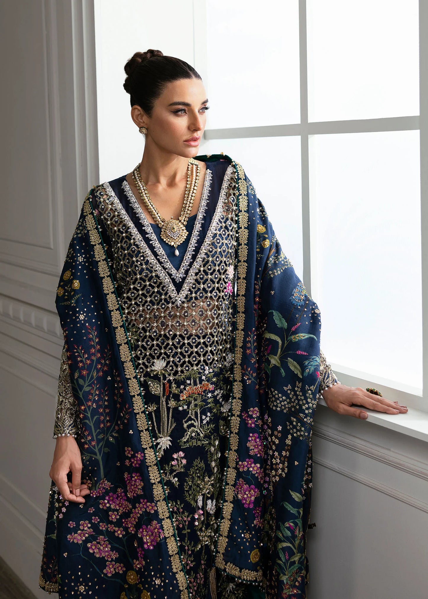 Pure Chiffon Midnight Blue Embroidered Dress : WW278