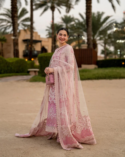 Pure Luxury Lawn Baby Pink Embroidered Eid Outfit - LL460