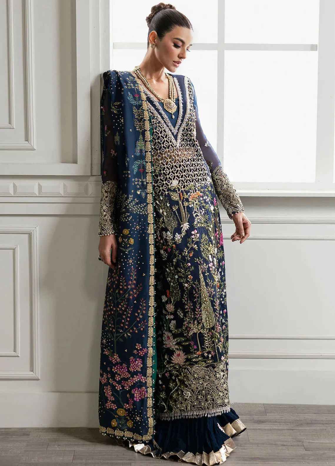 Pure Chiffon Midnight Blue Embroidered Dress : WW278