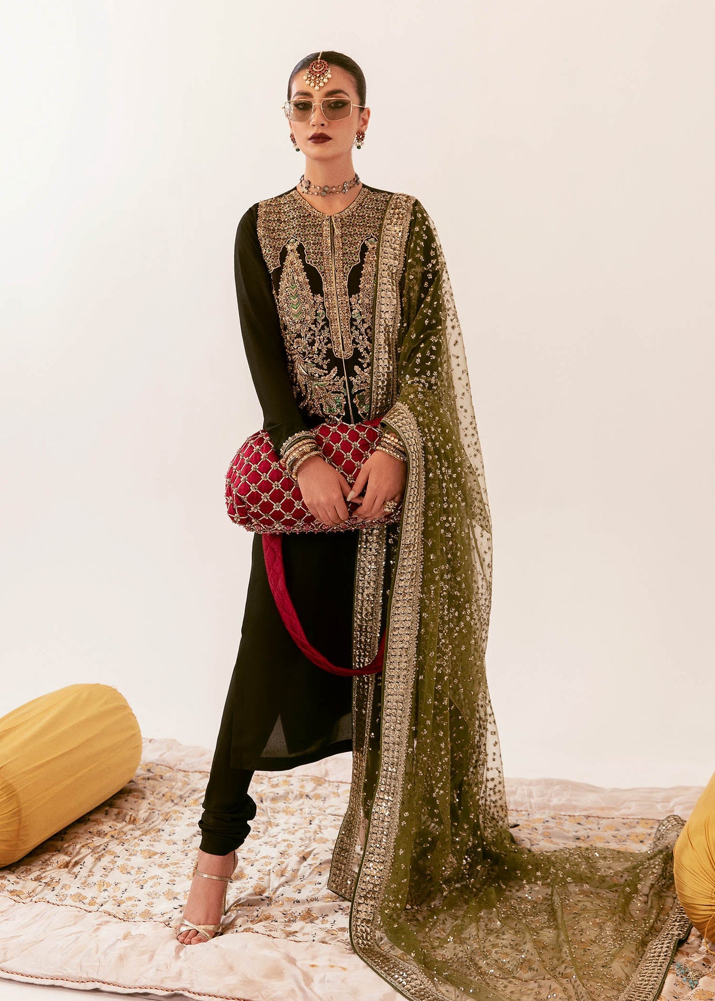 Pure Velvet Black Embroidered Dress - VC004