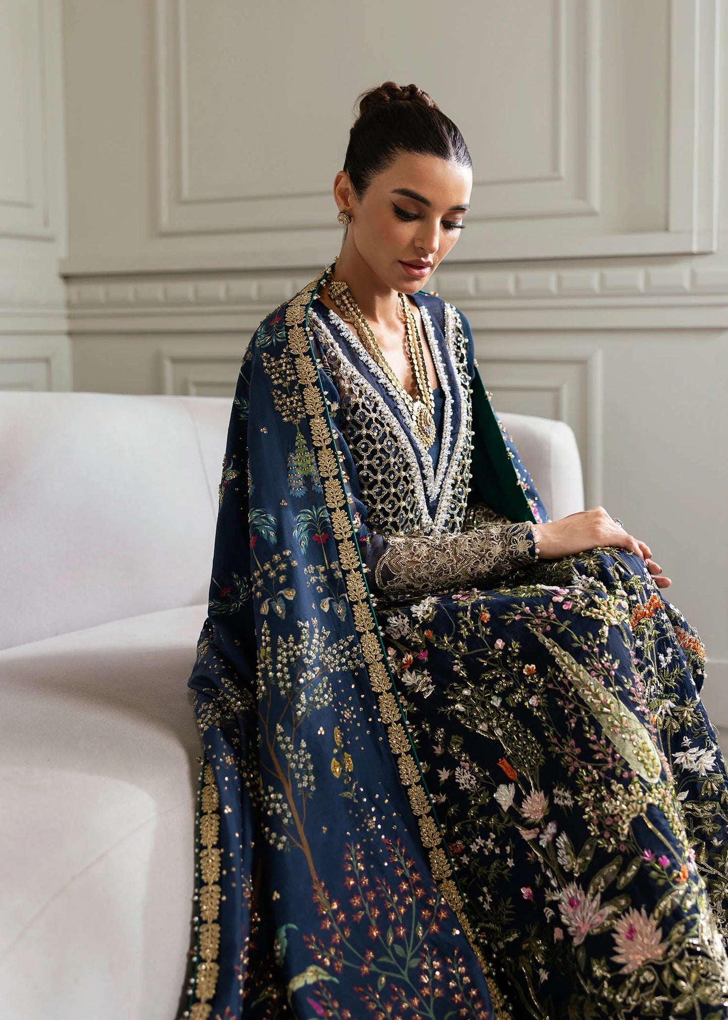 Pure Chiffon Midnight Blue Embroidered Dress : WW278