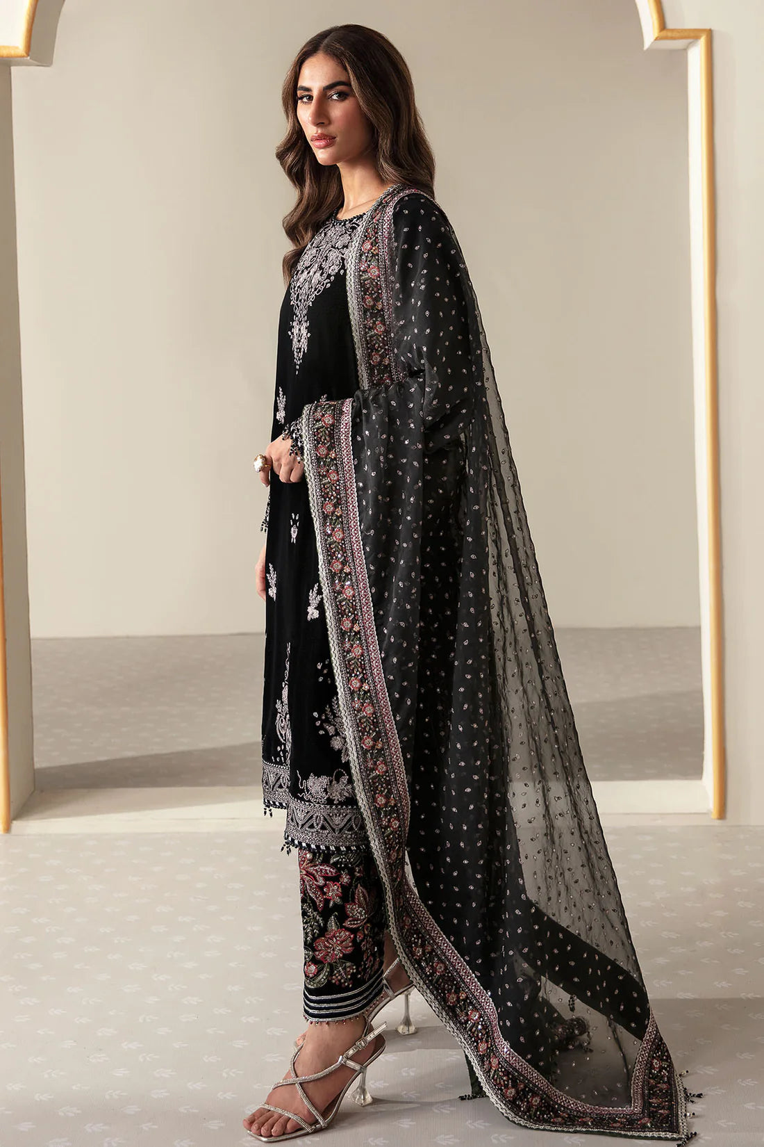 Pure Velvet Black Embroidered Dress - VC007