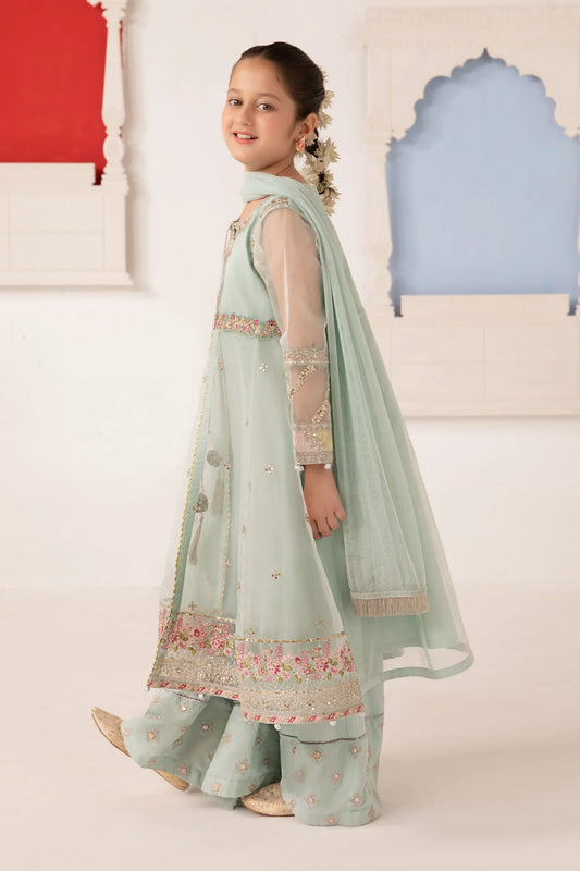 Pure Chiffon Embroidered Green Kids Outfit - RS004