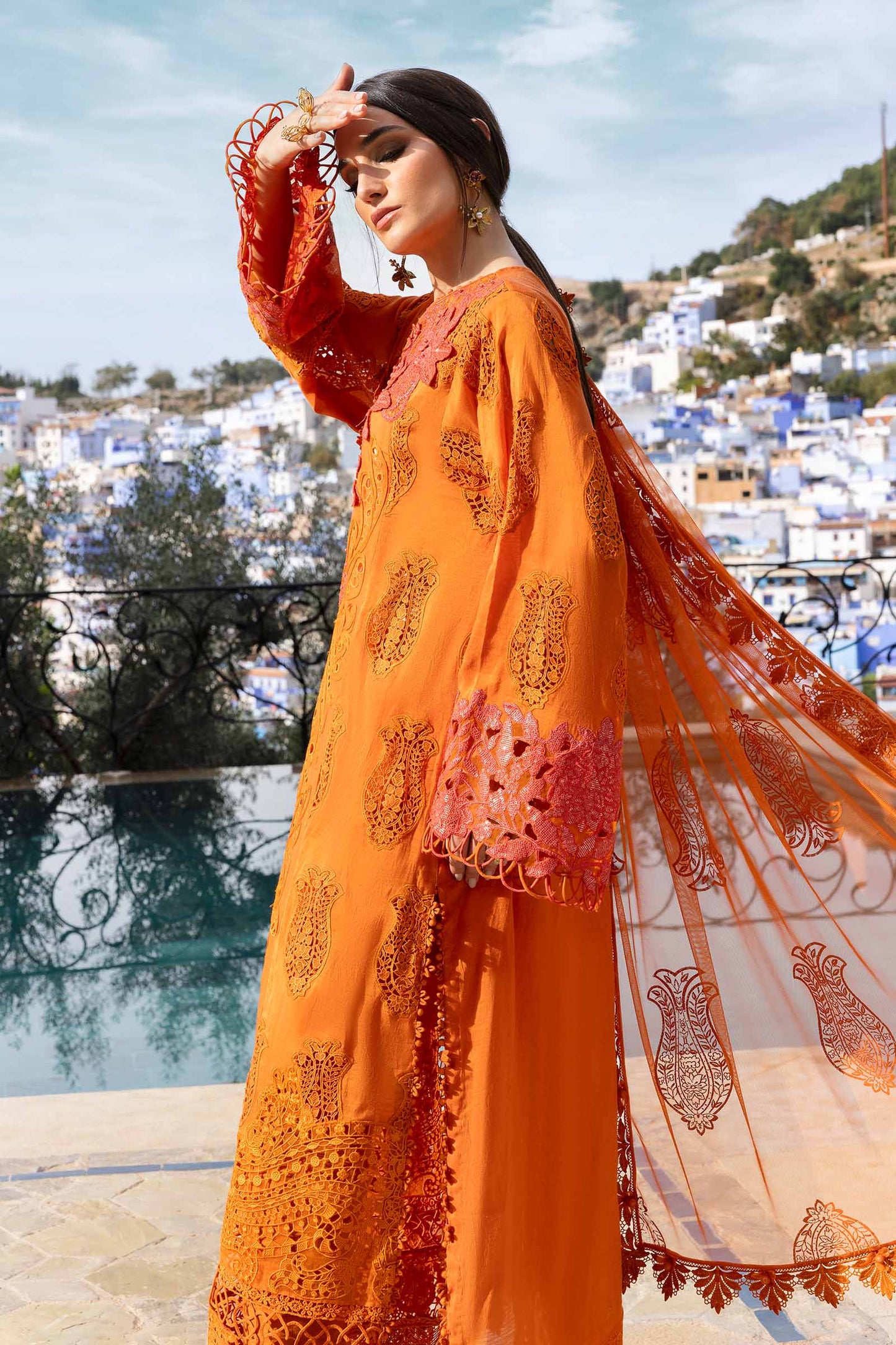 Pure Lawn Orange Chickenkari Dress - LL255
